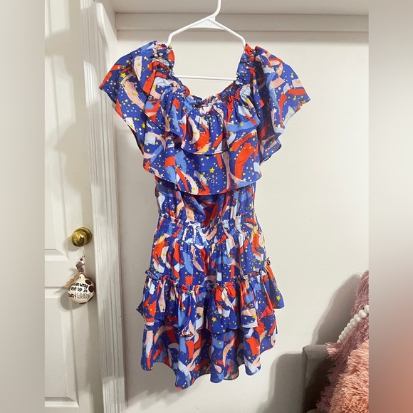 FINAL PRICE NWOT Buddy Love Kiera Off Shoulder Ruffle Dress in Fireworks - Picture 2 of 6